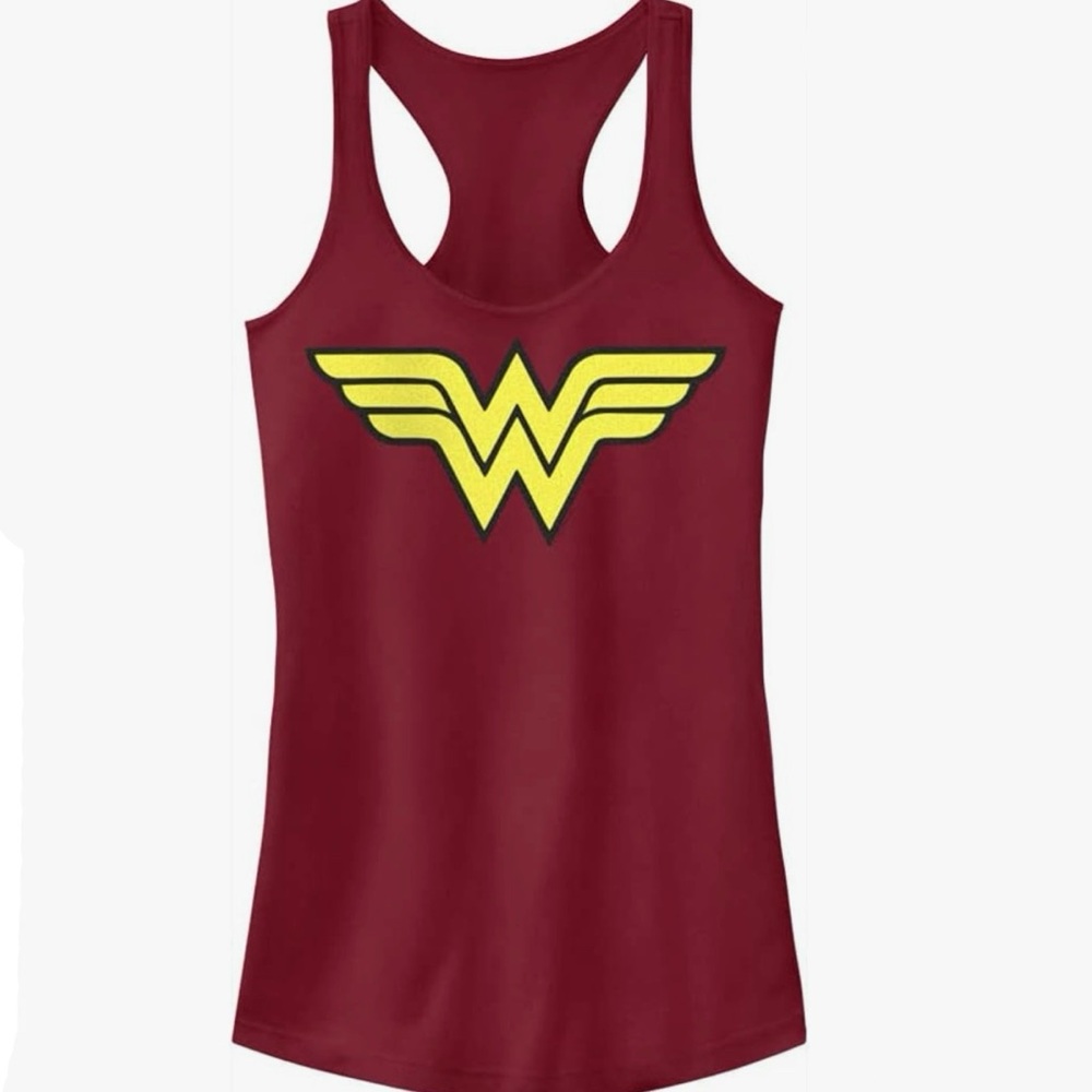 DC Comics Womens Wonder Woman Emblem Slim Fit, Scoop Hem Racerback Tank